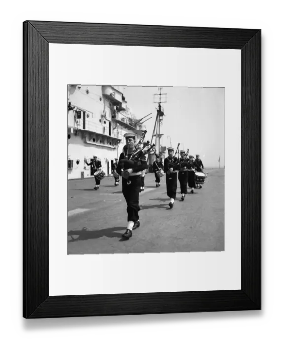 Framed Print : Pipers on board the Aircraft Carrier HMS Illustrious 1950 Framed Print : Pipers on board the Aircraft Carrier HMS Illustrious 1950