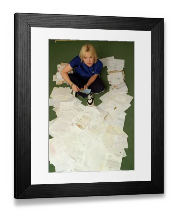 Framed Print : Wendy Turner TV Presenter September 1998 With some of the letters sent to her Framed Print : Wendy Turner TV Presenter September 1998 With some of the letters sent to her