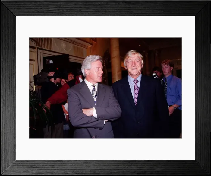 Framed Print : Michael Parkinson TV Presenter July 1998 With tv presenter Michael Aspel Framed Print : Michael Parkinson TV Presenter July 1998 With tv presenter Michael Aspel