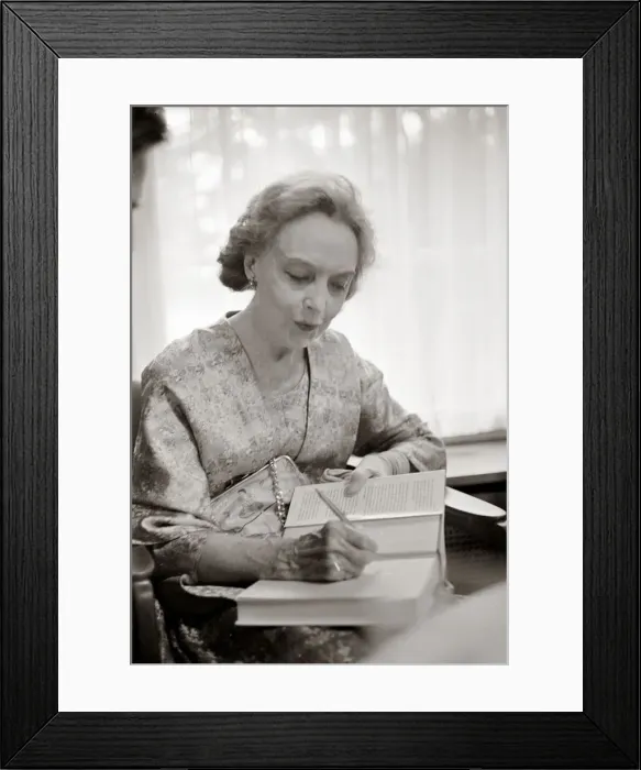 Framed Print : Lillian Gish at the Grosvenor House Hotel giving autograph August 1969