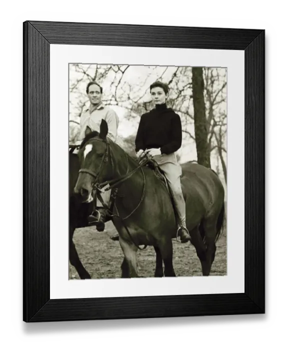 Framed Print : Film star Audrey Hepburn out riding in Rotten Row, Hyde Park, London