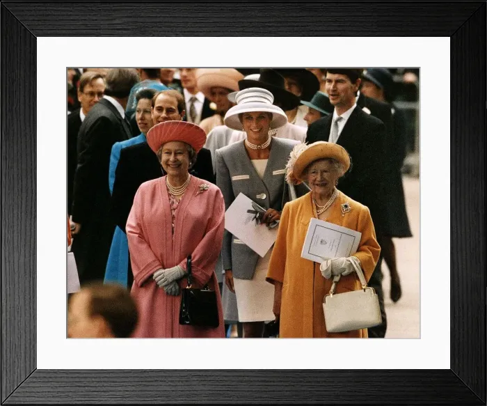 Framed Print : Her Majesty Queen Elizabeth II, Princess Diana and the Queen Mother smile as they attend