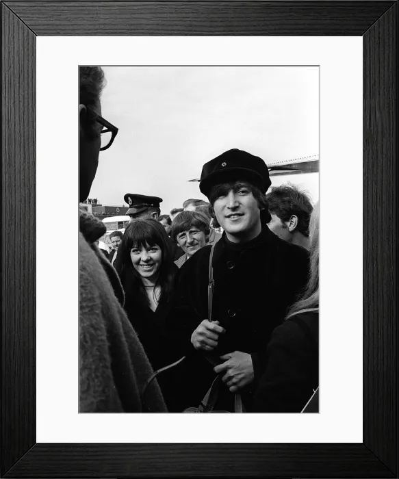 Framed Print : Pop Group The Beatles at the London Airport departing for Austria with Maureen Starr Framed Print : Pop Group The Beatles at the London Airport departing for Austria with Maureen Starr