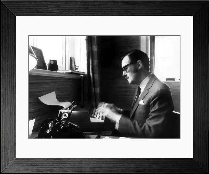 Framed Print : Alan Whicker TV Presenter in his office at his Regent Framed Print : Alan Whicker TV Presenter in his office at his Regent