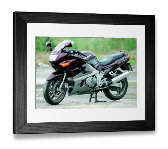 Framed Print : Kawasaki 600 ZZR motorcycle road record June 1998 motoring supplement purple Framed Print : Kawasaki 600 ZZR motorcycle road record June 1998 motoring supplement purple