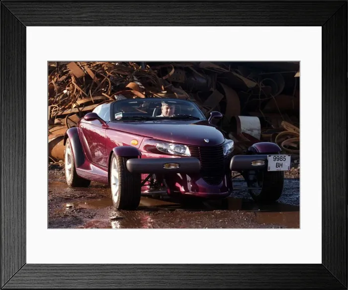 Framed Print : Bernard Hunter October 1998 Sitting in left hand drive Plymouth Prowler