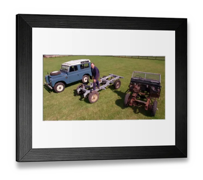 Framed Print : Paul Watson with Land Rovers July 1998 in stages of building Earlston Glenburnie Farm Framed Print : Paul Watson with Land Rovers July 1998 in stages of building Earlston Glenburnie Farm