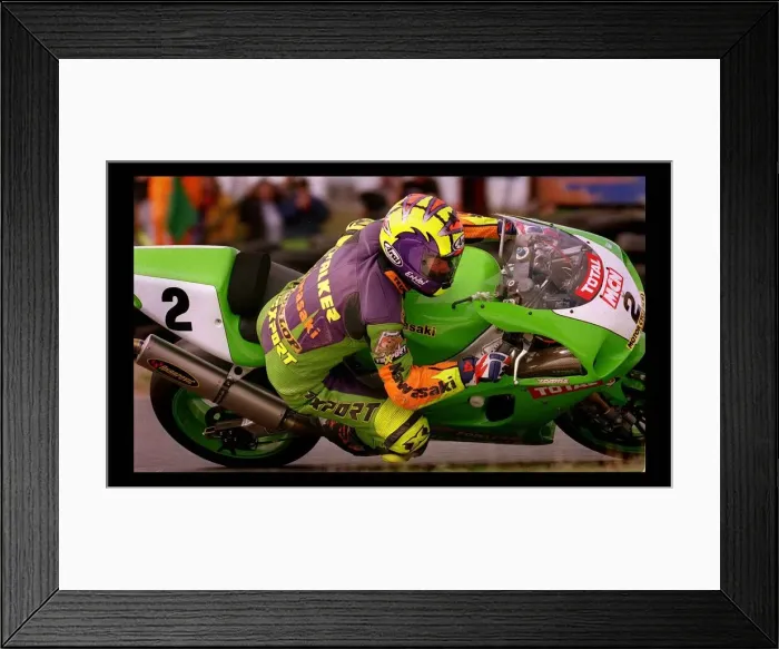 Framed Print : Motorcycle Racing August 1998 green bike Kawasaki sponsor Framed Print : Motorcycle Racing August 1998 green bike Kawasaki sponsor
