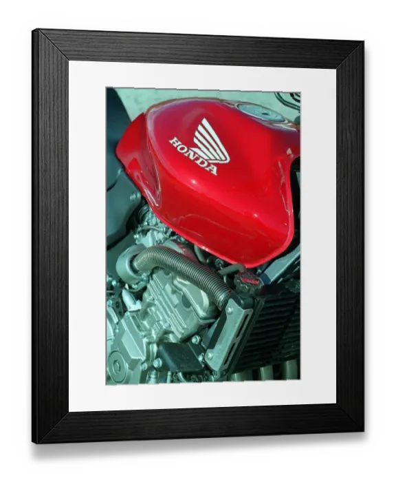 Framed Print : The Honda Hornet 600CC Motorbike April 1998 Fuel Tank badge and engine