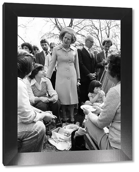Margaret Thatcher April 1979 in Pankhurst Gardens Outside the houses of parliament