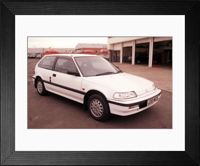 Framed Print : White Honda Civic car J registration July 1998 used car section Framed Print : White Honda Civic car J registration July 1998 used car section