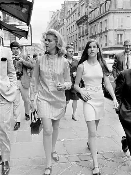 Lauren Bacall with her daughter in Paris walking on the streets July 1968