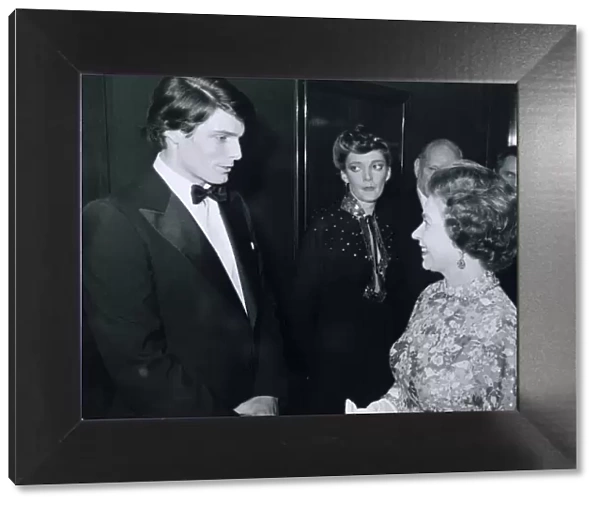 HRH Queen Elizabeth II meets actor Christopher Reeve following the film premiere of