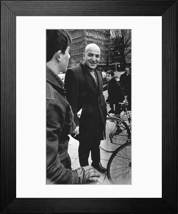 Framed Print : Actor Telly Savalas surrounded by young fans with bikes Framed Print : Actor Telly Savalas surrounded by young fans with bikes