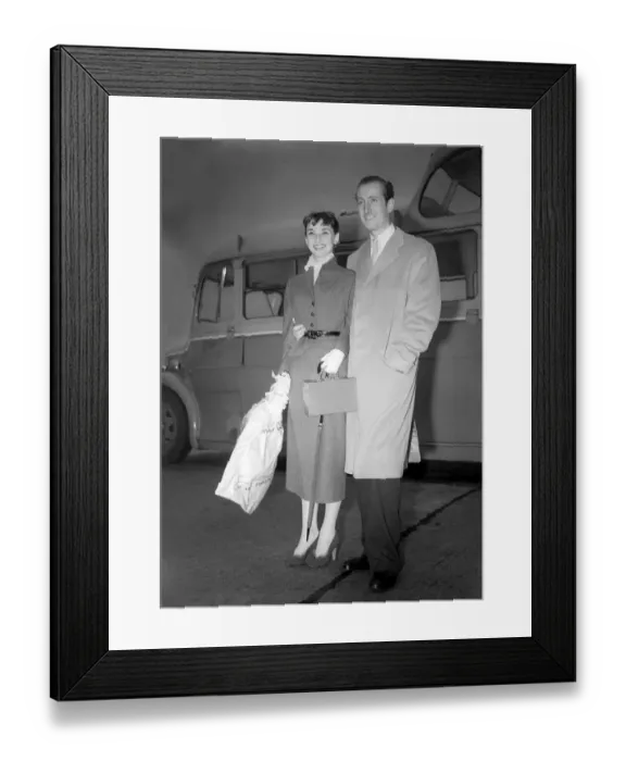Framed Print : Actress Audrey Hepburn in Northolt with her fiance James Mason September 1952
