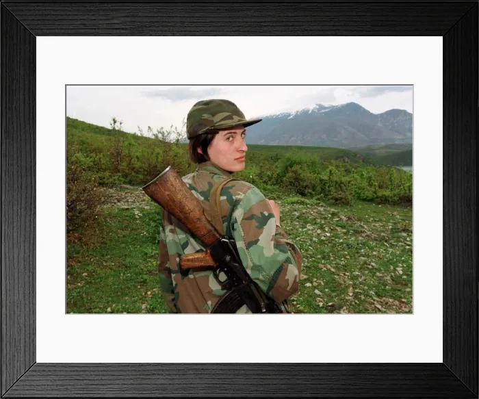 Framed Print : Luljeta Gashi of the Kosovo Liberation Army KLA April 1999 Framed Print : Luljeta Gashi of the Kosovo Liberation Army KLA April 1999