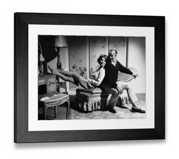 Framed Print : Actor David Niven rehearses with fellow actress Irina Demick for a film at Pinewood