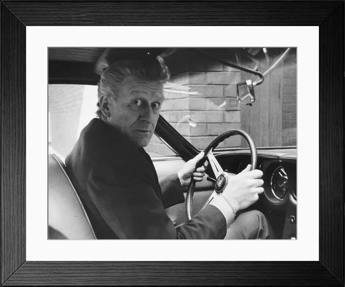 Framed Print : Jon Pertwee actor seated inside one of the £6, 500 12 cylinder 170mph lamborghinis