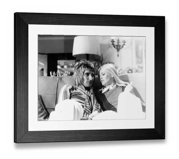 Framed Print : Rod Stewart Rock Singer Songwriter with his girlfriend Britt Ekland July 1975