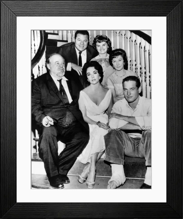 Framed Print : Elizabeth Taylor actress sits on stairs with others