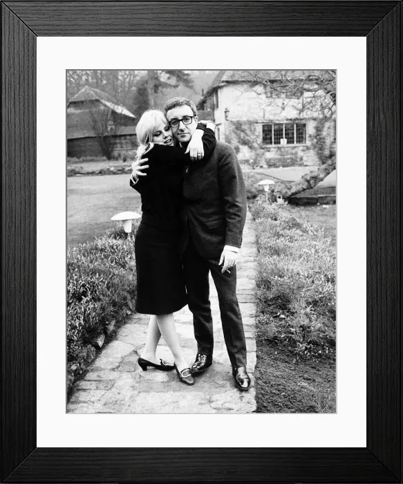 Framed Print : Peter Sellers actor with actress Britt Ekland at home in their garden Framed Print : Peter Sellers actor with actress Britt Ekland at home in their garden