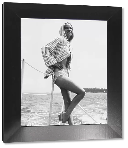 Sylvia Syms Actress on a boat at sea May 1959