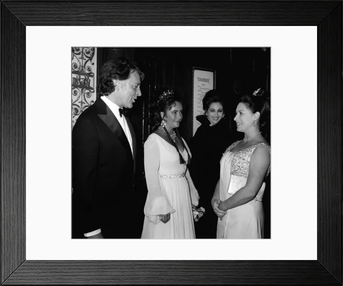 Framed Print : Elizabeth Taylor and husband Richard Burton with Princess Margaret at the premiere of Framed Print : Elizabeth Taylor and husband Richard Burton with Princess Margaret at the premiere of