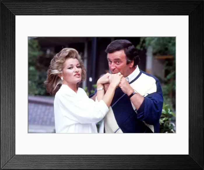 Framed Print : Actress Stephanie Beacham and Terry Wogan the TV Presenter June 1986 Framed Print : Actress Stephanie Beacham and Terry Wogan the TV Presenter June 1986