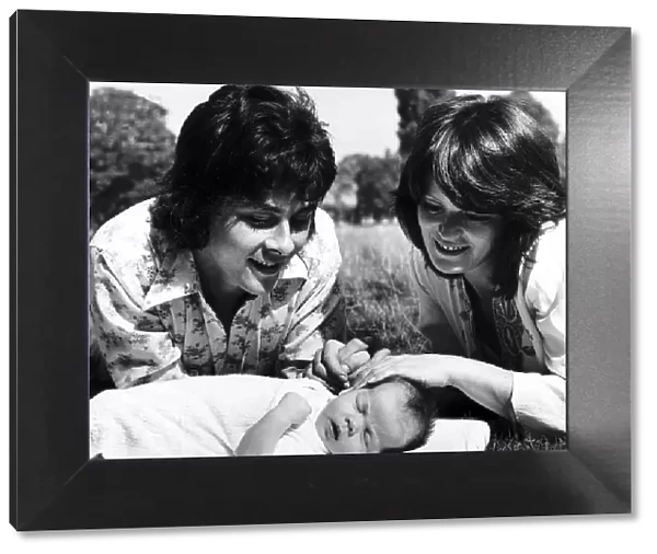 British actor Richard Beckinsale with Judy Lowe and their newborn baby daughter Kate