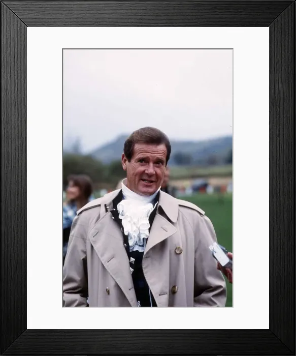 Framed Print : Roger Moore Actor at Inveraray Castle at Argyll, Scotland November 1989 Framed Print : Roger Moore Actor at Inveraray Castle at Argyll, Scotland November 1989