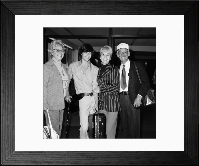 Framed Print : Film star Debbie Reynolds arrives at Heathrow Airport. with her son Todd Fisher Framed Print : Film star Debbie Reynolds arrives at Heathrow Airport. with her son Todd Fisher