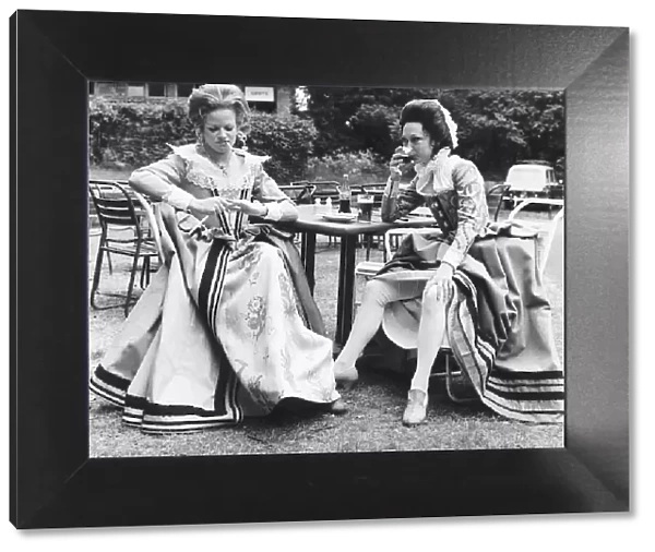 Felicity Kendal and Annabel Leverton relaxing in Regents Park during a break in
