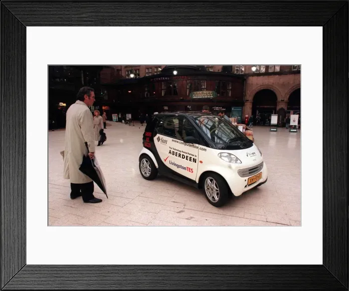 Framed Print : Swatch smart car in Glasgow Central Station January 1999 Framed Print : Swatch smart car in Glasgow Central Station January 1999