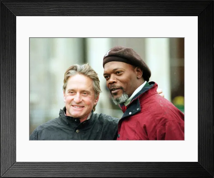 Framed Print : Michael Douglas and Samuel L Jackson October 1998