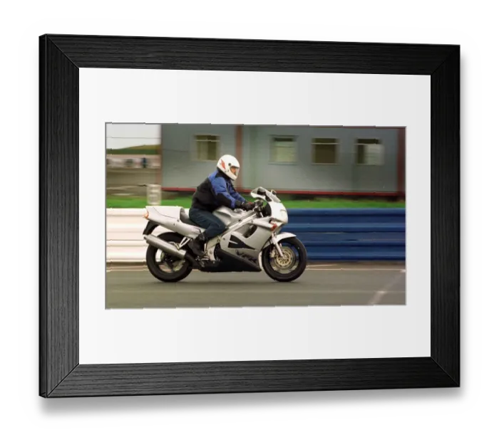 Framed Print : Trevor Walls riding Honda VFR 750cc motorbike August 1997 Framed Print : Trevor Walls riding Honda VFR 750cc motorbike August 1997