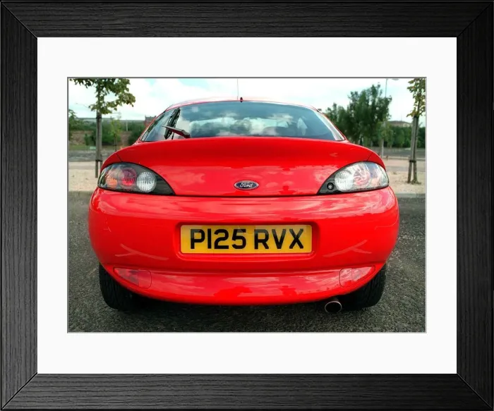 Framed Print : BACK REAR OF A RED FORD PUMA CAR REGISTRATION NUMBER P125 RVX AUGUST 1997 Framed Print : BACK REAR OF A RED FORD PUMA CAR REGISTRATION NUMBER P125 RVX AUGUST 1997