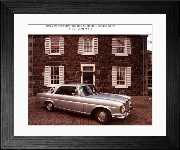 Framed Print : Mercedes coupe owned by Joe Bell outside his home Supplement Road Record