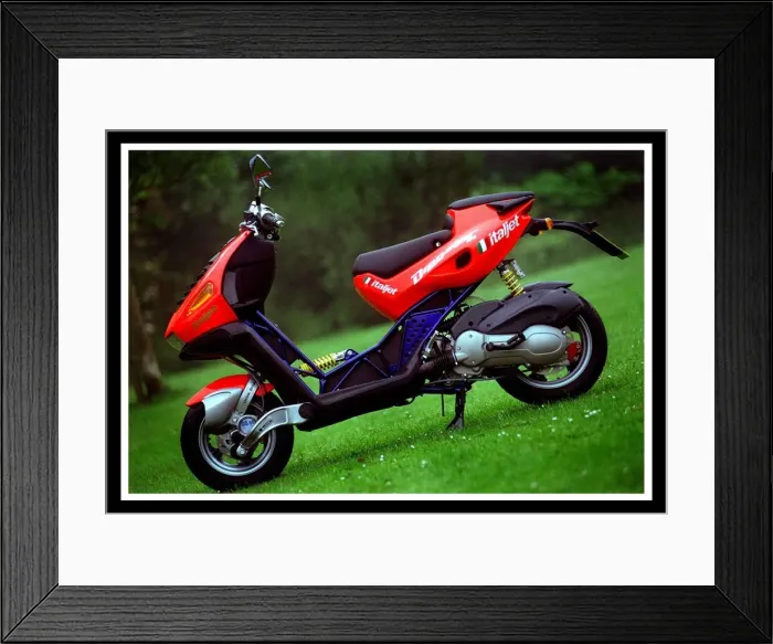 Framed Print : Italjet scooter July 1999 for Road Record supplement red blue bike