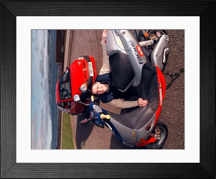 Framed Print : Road Record March 1999 Kevin McClintock with his Ford Ka and his bike Framed Print : Road Record March 1999 Kevin McClintock with his Ford Ka and his bike