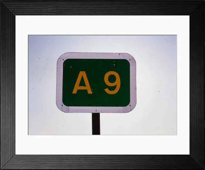 Framed Print : Roads A9 sign January 1990 Framed Print : Roads A9 sign January 1990