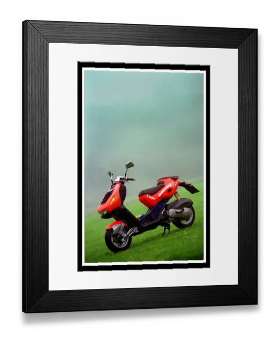 Framed Print : Italjet scooter July 1999 for Road Record supplement red blue bike