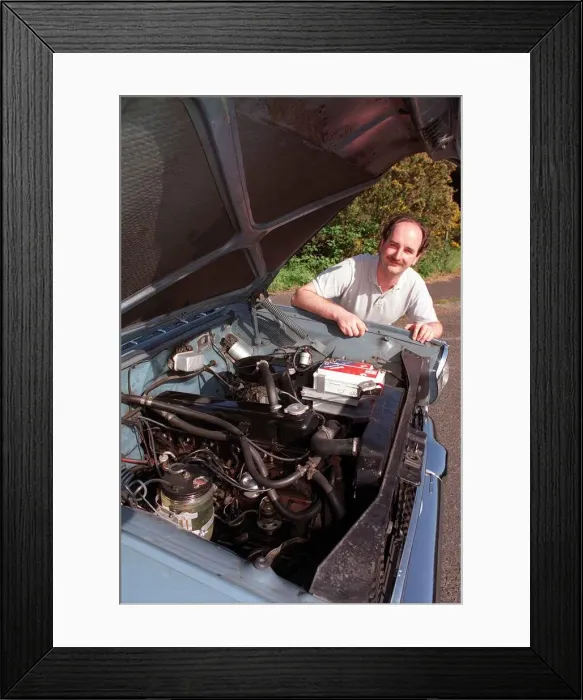 Framed Print : MIKE OROBCZUK WITH HIS VAUXHALL CRESTA LOOKING AT ENGINE Framed Print : MIKE OROBCZUK WITH HIS VAUXHALL CRESTA LOOKING AT ENGINE