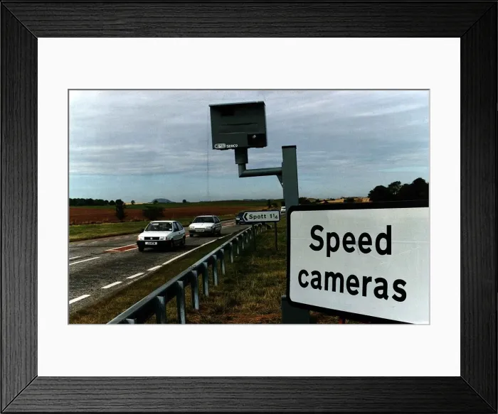 Framed Print : Speed cameras police radar to photograph speeding motorists on A1 Dunbar by pass road Framed Print : Speed cameras police radar to photograph speeding motorists on A1 Dunbar by pass road