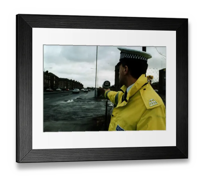 Framed Print : Speedgun speed trap police traffic policeman London Road Glasgow