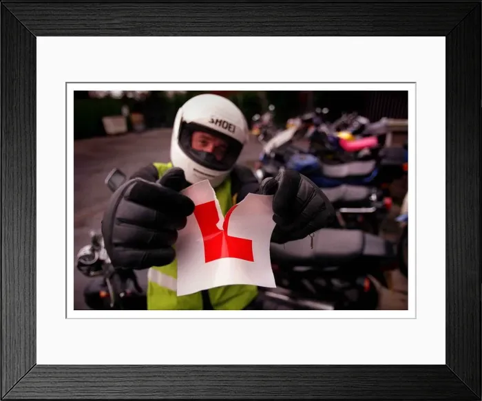 Framed Print : James Coutts Tearing up L plate February 1999 After a one week Direct Access motorbicycle Framed Print : James Coutts Tearing up L plate February 1999 After a one week Direct Access motorbicycle