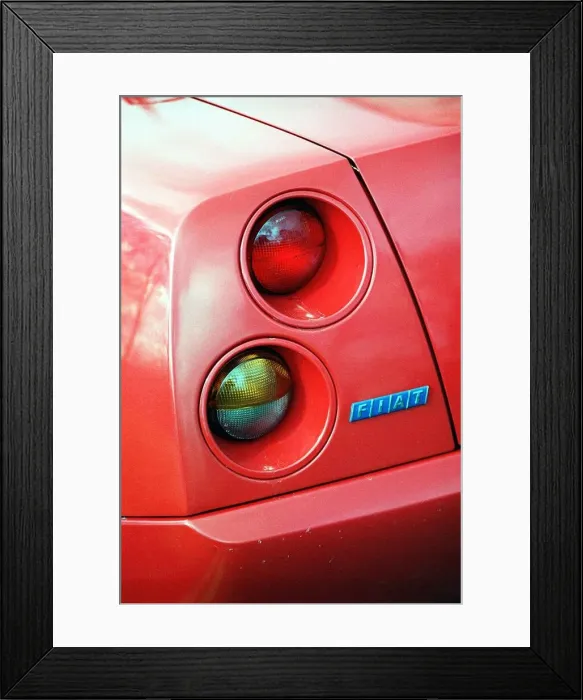 Framed Print : Gavin McCutcheon with his Fiat Coupe. rear view showing light Framed Print : Gavin McCutcheon with his Fiat Coupe. rear view showing light