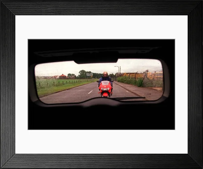 Framed Print : Green Vauxhall Astra van July 1999 with red Honda motorbike Framed Print : Green Vauxhall Astra van July 1999 with red Honda motorbike