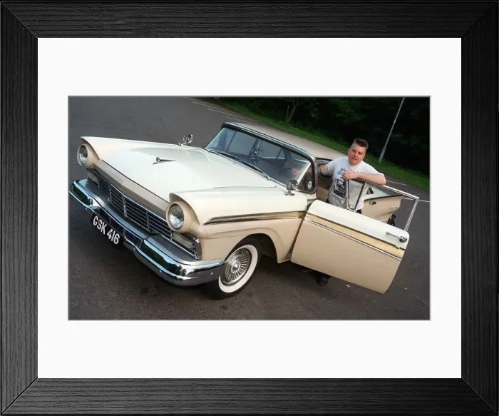Framed Print : Ian Sharp with his beige 1957 Ford Fairlane Framed Print : Ian Sharp with his beige 1957 Ford Fairlane