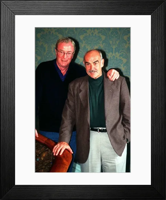 Framed Print : Michael Caine actor (L) and Sean Connery August 1997 face the press at the Caldonian