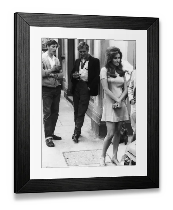 Framed Print : Raquel Welch actress as Lust in film Bedazzled outside a pub in Fulham London during a